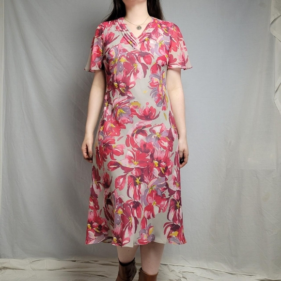 Vintage 90s floral sheer pink midi dress - Picture 2 of 5